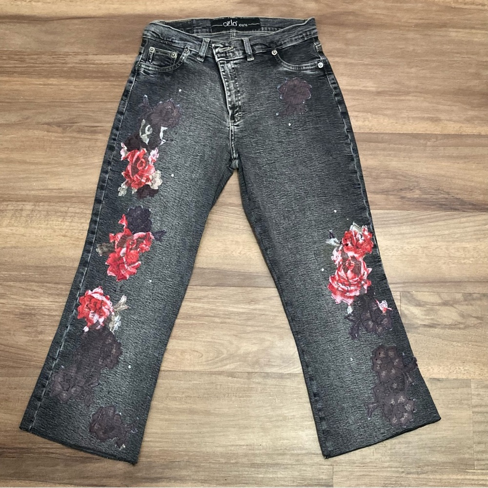 Vintage 90s Y2K Celo Floral Appliqué Colorful Capris
